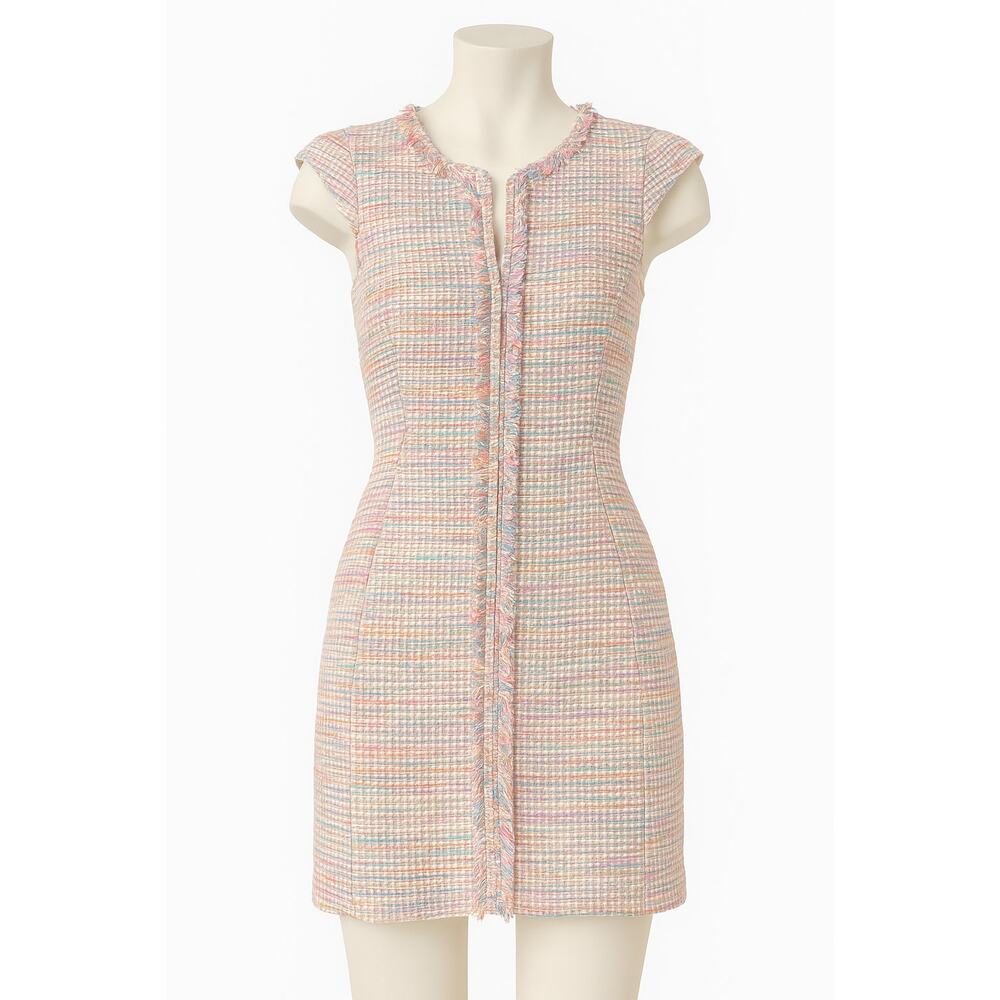 L'AGENCE Rainbow Tweed Macaron Cap Sleeve Dress 4